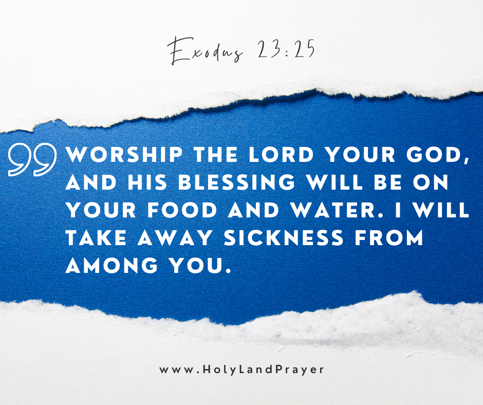 Worship the Lord your God, and his blessing will be on your food and water. I will take away sickness from among you