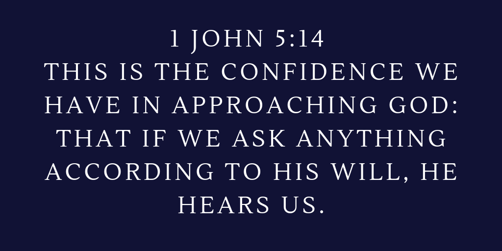 1 John 5-14 This is the confidence we have in approaching God that if we ask anything according to his will, he hears us